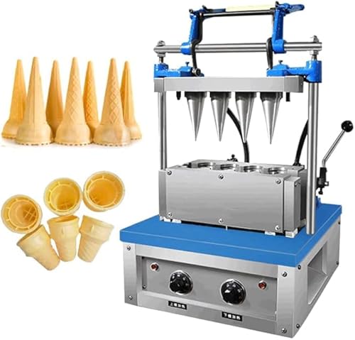 Kolice Commercial Ice Cream Tray Machine, Ice Cream Wafer Cone Maker, Soft Serve Cone Wafer Biscuit Cup Making Machine (4 Molds)