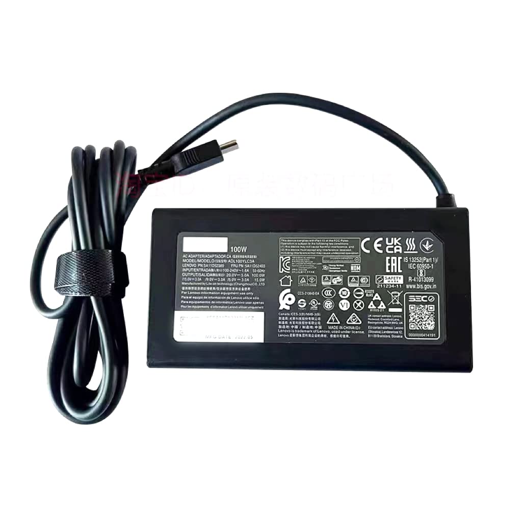 Caricatore da 20 V, 5 A, 100 W, USB C Type-C ADL100YCC3A, compatibile con Lenovo ThinkBook Yoga C740 Y9000X X2020 Idea Pad Laptop Alimentatore di rete
