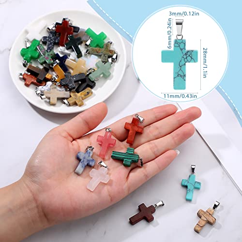 Inbagi 100 Pcs Natural Crystal Charms Bulk Assorted Stone Pendant Gemstone Pendants Charms Crystal Pocket Carved Quartz Chakra Reiki Beads Decor For Jewelry Making Diy Necklace Bracelet(Cross Style) #TOP1