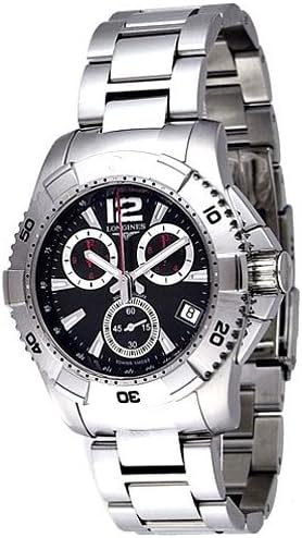 Longines HydroConquest L3.650.4.56.6 watch with black dial and silver-tone stainless steel bracelet.