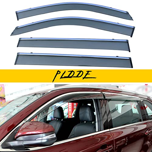 PLDDE 4pcs Compatible with Sun Rain Guard Window Visors 2014-2019 Toyota Highlander XU50 Outside Mount Tape On/Clip On Style Smoke Tint With Chrome Trim PVC