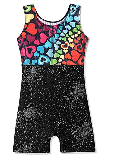 Belovance Leotards for Girls Gymnastics with Shorts Sparkle Butterfly Flowers Pattern Sleeveless Biketards Hotpink Black