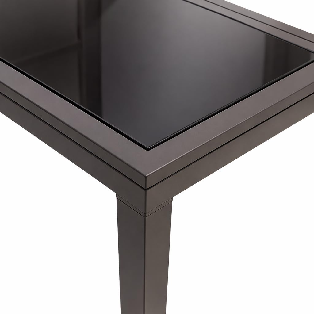 Acomoda Textil - Mesa Extensible 90-180 cm de Cristal y Estructura de Aluminio Resistente, Altura 75 cm y Diseño Moderno para Comedor, Jardín, Terraza o Patio. Mesa Funcional y Estable Uso Exterior