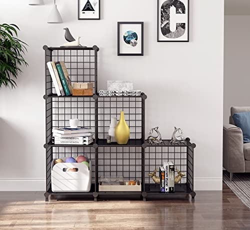 AWTATOS Cube Storage Unit, 6 Cube Wire Storage Shelves, Multifunctional DIY bookcases and Shelving Units Perfect for Office/Livingroom/kitchen/Bathroom, Black USCIH06BE