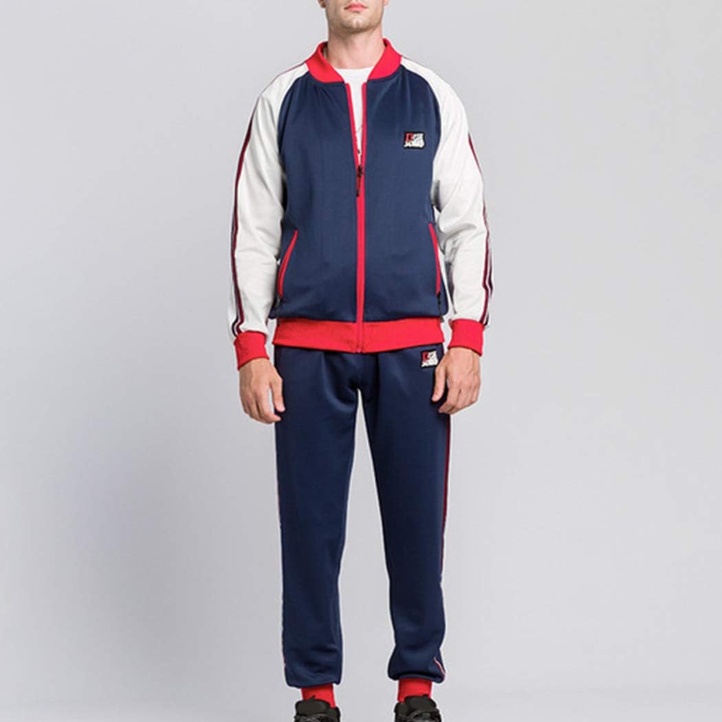 watersouprty Men's Casual Tracksuit Long Sleeve Running Jogging Running Athletic Sports Set (Navy blue,S)