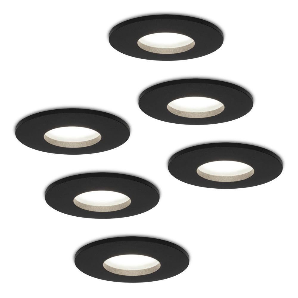 HOFTRONIC - 6er LED Einbaustrahler IP44 Wasserdicht 230V 6x4W 6x345 Lumen Dimmbar Schwarz 6500K Kaltweiß GU10 Bad Einbauleuchte Einbauspot Einbauleuchte für innenbereich und Außenbereich