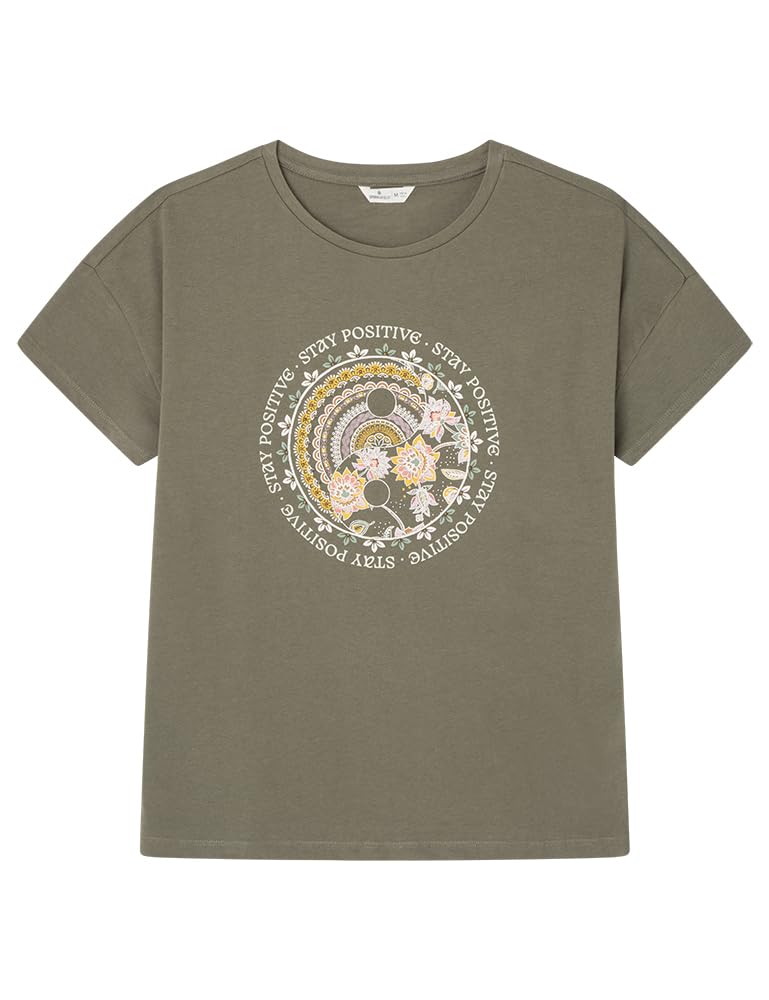 Springfield Women's Ethnic Graphic T-Shirt, Clear Khaki, L