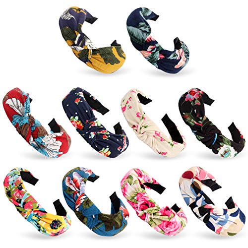 VELSCRUN 10 Pack Knotted Headbands for Women Wide Headbands for Women Boho Headbands Vintage Women Headbands, Head Bands Women Hair Floal Style Criss Cross Elastic Head Wrap Hair Accessories