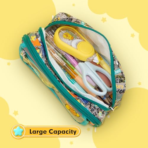 Image of Comix Large Capacity Pencil Case Pouch, 5 Compartments Pencil Pouch, Green | Canvas Pencil Box, B Duck Design, Large Pencil Bag for Boy Home Travel Use