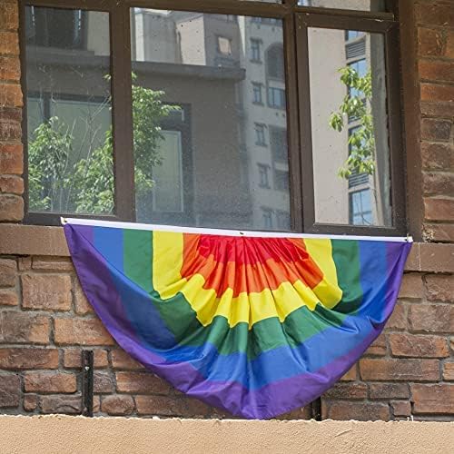 Rainbow Pride Pleated Fan Flag Bunting 3 x 6 Ft Rainbow Pleated 2 Pcs Fan Flag Banner, Half Flag Party Decorations Supplies For Parades,celebration,Festival.