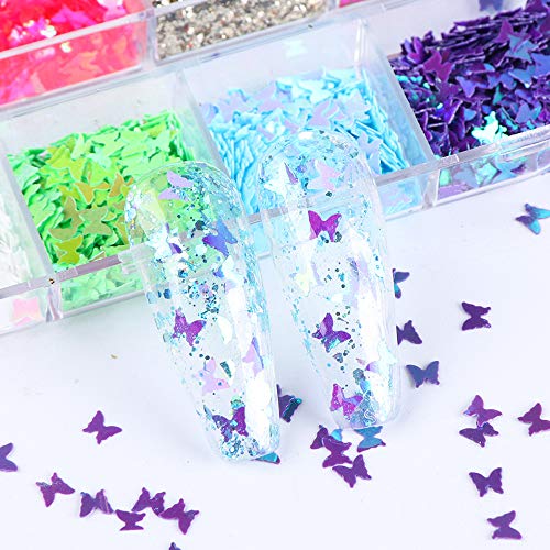 12 Colors Butterfly Glitter Nail Sequins Holographic 3D Nail Art Flakes Colorful Confetti Glitter Sticker,Nail Art Design Makeup Diy Decoration Kit,Nail Sequins For Face Body Eye Hair #TOP3