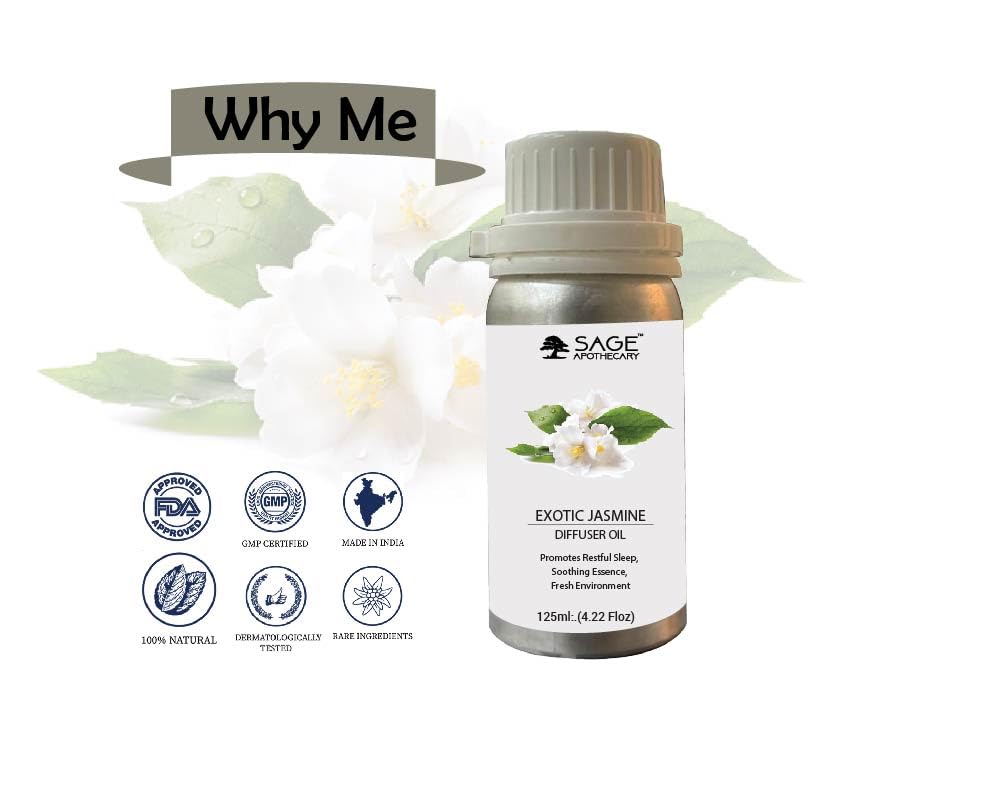 Image of Sage Apothecary Diffuser Oil for Relaxation, Calm Mood, 125 ml (Exotic Jasmine) | Aromatherapy Essential Oil Blend for Stress Relief, Sleep Aid, and Mental Clarity | 100% Pure Natural Ingredients