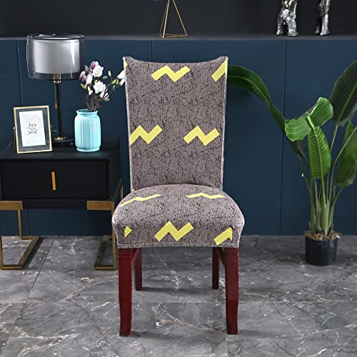 Image of House of Quirk Elastic Chair Cover Stretch Removable Washable Short Dining Chair Cover Protector Seat Slipcover (Pack of 6, Olive Flash Yellow)