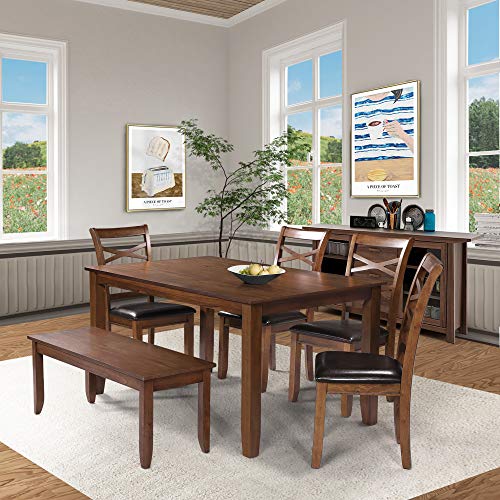 LALUZ 6 Piece Dining Table Set, Modern Wood Kitchen Furniture with 4 Chairs & Bench - Thumbnail 5