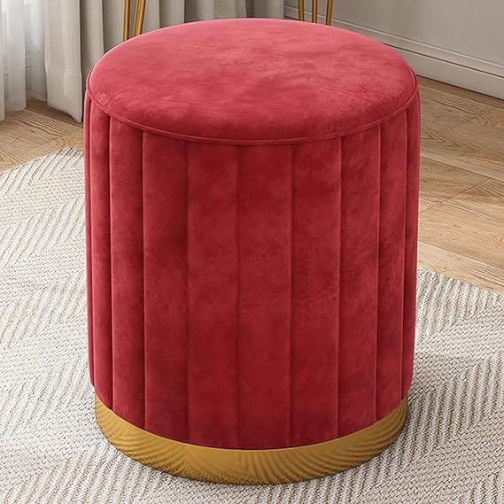 Decoration Crown Velvet Upholstered Ottoman - Sofa Side Stool, Small Footrest, Makeup Chair - Modern Vanity Stool for Bedroom, Girls Room and Living Room (Red)-image-43