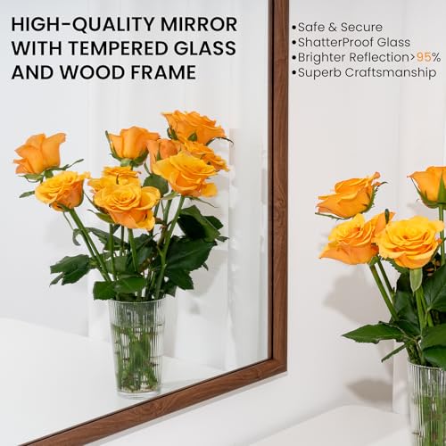 Image of 24 inchx36 inch Arch Wall Mirror for Wall, Wall Mounted Vanity Mirror for Bedroom, Wood Grain Finish Frame Mirror with Tempered Glass, Vintage Decorative for Bathroom, Entryway, Living Room, Walnut