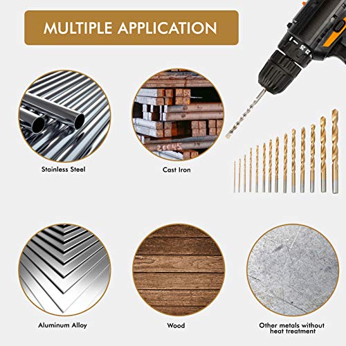 BeHappy Drill Bit Set 99 Pcs, 1/16"-3/8" Titanium Twist Drill Bit Set, Drill Bits for Metal and Wood, High Speed Steel Drill Bit Set for Wood Plastic Aluminum Alloy Drilling