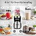 Nirva 4 in 1 Mini Mixer, Smoothie Maker mit 4 Tragbare, Mixbechern Zweiblatt und Vierblatt Edelstahlklingen,Blender elektrisch für Shake, Multifunktionsmixer für Ice, Obst, Gemüse, Nüsse
