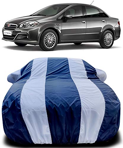 Image of PURPLEHEART Car Body Cover Compatible with Linea Car Cover Body with Mirror Pocket Triple Stitched Bottom Elastic Water Resistant UV Protection & Dustproof Car Cover-Blue & White
