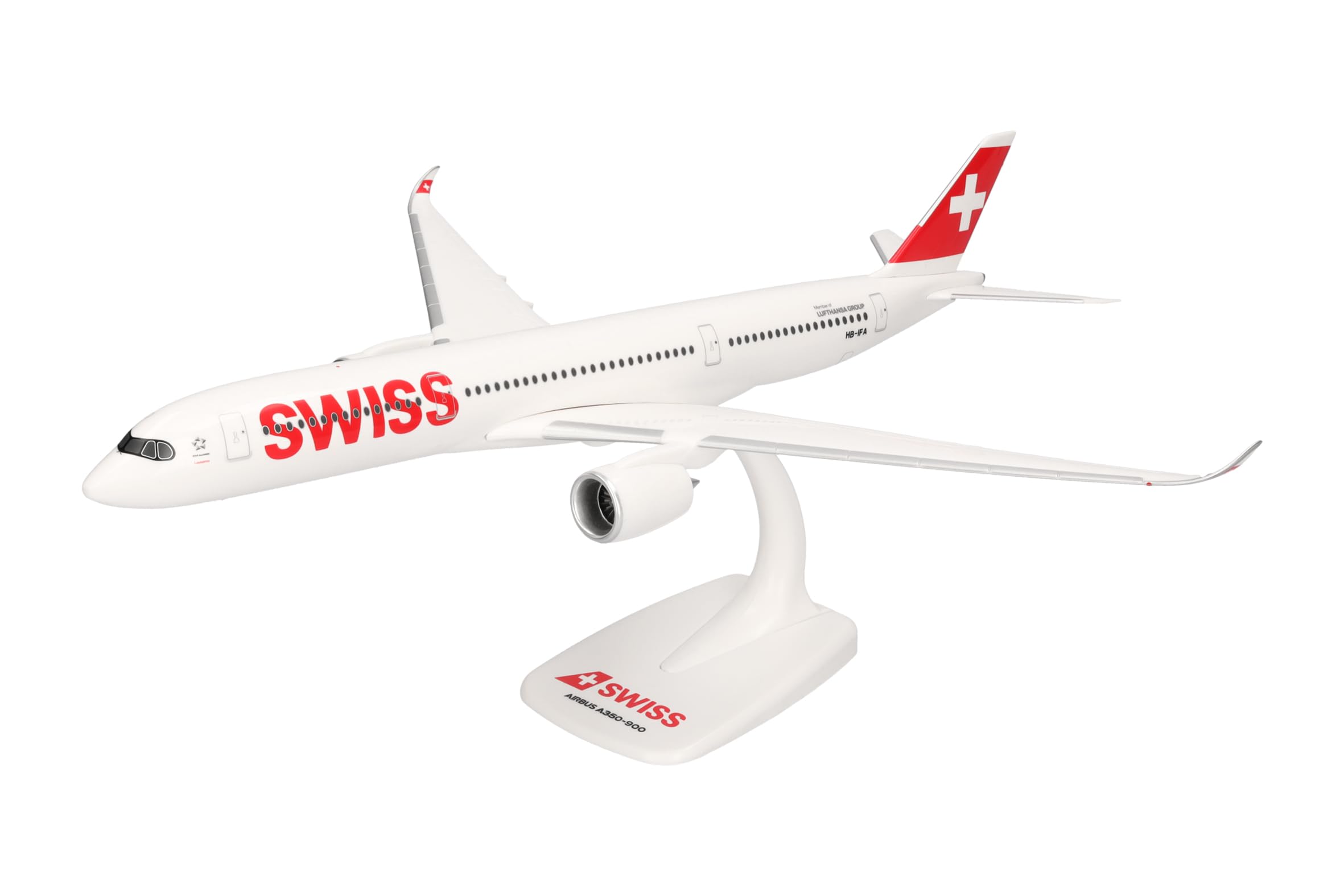 Herpa Snap-Fit Modellflugzeug Swiss International Air Lines Airbus A350-900, Miniatur im Maßstab 1:200, Sammlerstück, Modell mit Standfuß, Kunststoff