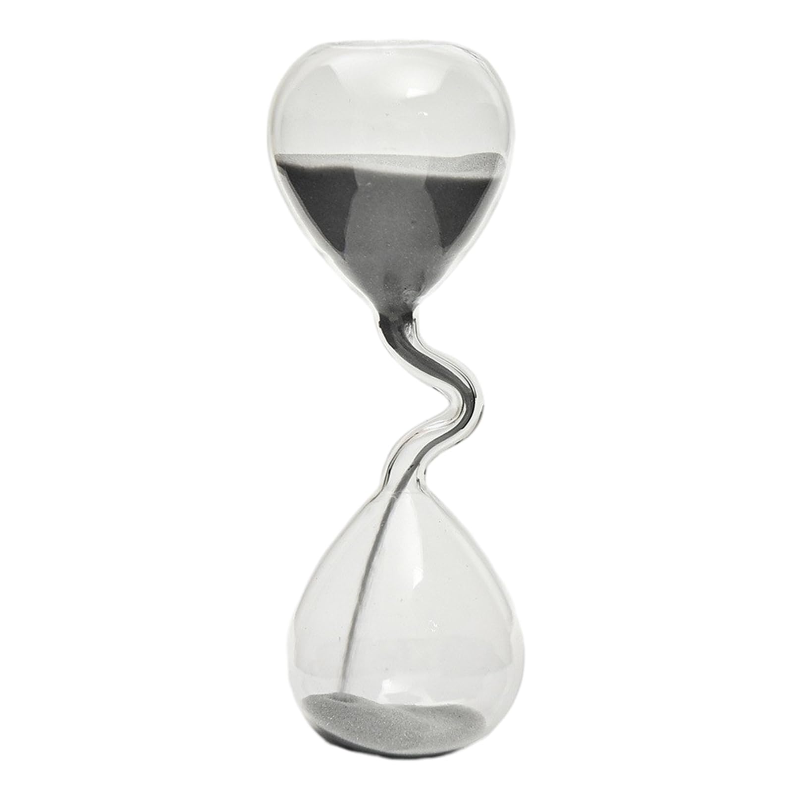 Pasisuu Twisted Neck Hourglass Timer, 7.3 Inch High Borosilicate Glass Sand Clock for Desktop Decor, Stress Relief Visual Sensory Toy, Elegant Office Ornament, Gray C