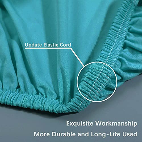 Image of Gifts Island Polyester Dining Table Chair Cover Set of 6 Seater Stretchable Washable Chair Seat Slipcover Protector (Teal)