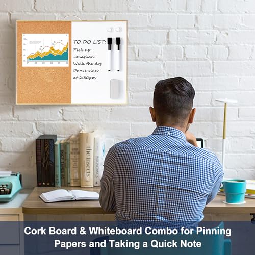 Image of TSJ OFFICE Small Combination Board - 12 inch X 16 inch Portable Aluminum Gold Framed Magnetic Dry Erase Board for Wall, Small Bulletin Cork Board with Holder for Office, Home and School