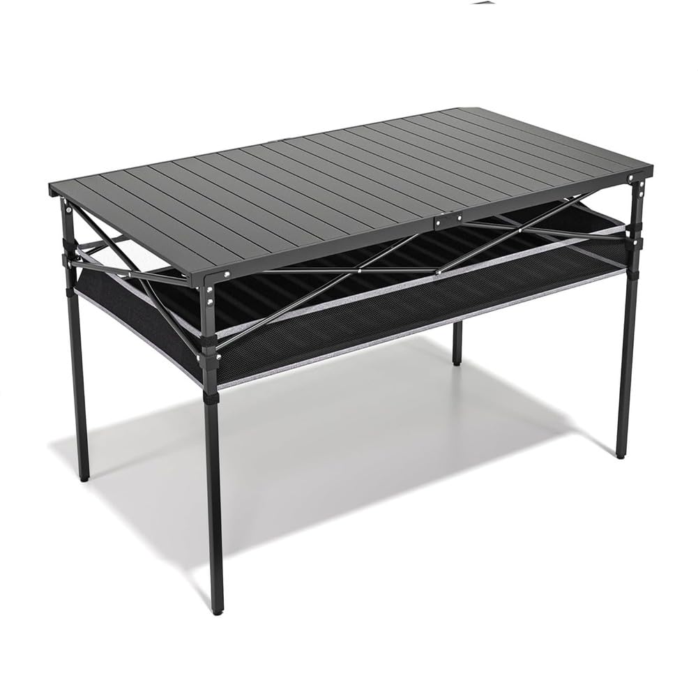 Table Pliante de Pique Nique Table de Camping Pliante en Aluminium Table, Brocante Table pour Balcon Table à tapisser Réglable en Hauteur avec Sac de Transport et Filet de Rangement,01,120*55*50cm