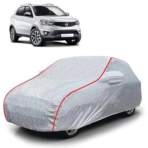 Image of Sulfar 100% Waterproof Car Body Cover Compatible with Mirror for SsangYong Korando (Triple Stitched, Full Bottom Elastic, Magic Silver with Red Piping)