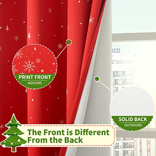Bgment Red Christmas Curtains For Living Room, Grommet Christmas Decoration Window Blackout Curtains With Christmas Tree And Snowflake Print, 2 Panels, Each 52 X 84 Inch, Red #TOP3
