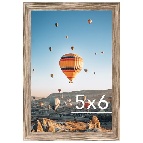 Image of JCJMY 5x6 Picture Frame Rustic Brown for Wall Hanging or Tabletop, Wall Mounting Horizontally or Vertically, 5 x 6 Wall Gallery Poster Photo Frame with Shatter Resistant Plexiglass, Rustic Brown