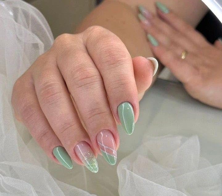 Mint Green Nude Press-On Nails for Women | Reusable Artificial Fake Nails | Almond Shape Glossy Finish | 10 Nails Kit with Glue & Tabs | Salon Look at Home – Hall of Nails