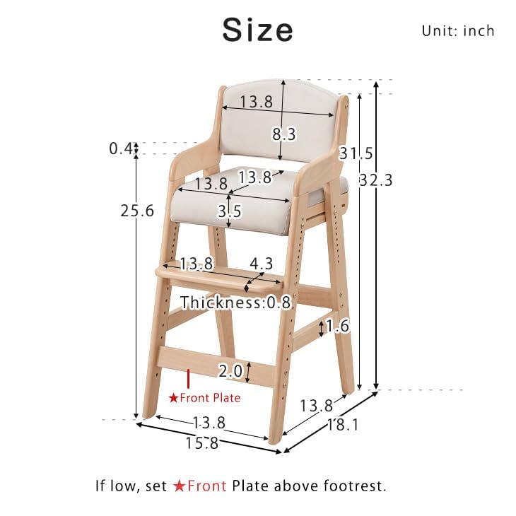 Image of タンスのゲン TANSU NO GEN Japanese Wooden Chair, Height Adjustment for Babies and Toddlers Aged 4-12, up to 99.2 lbs, Designed in Japan, Slide The seat, Beige,4960040102(113277)