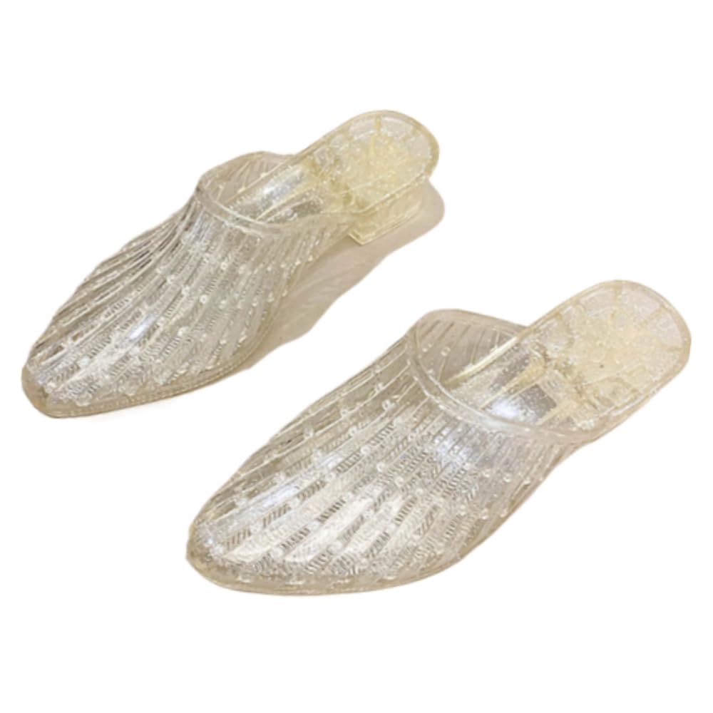 Jelly Mesh Ballet Flats for Women Clear Jelly Sandals Slip On Mule Slides Platform Heels Breathable - Trendy Comfortable Walking Lightweight Running