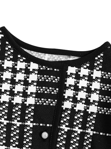 Image of WDIRARA Toddler Girl's 2 Piece Houndstooth Button Down Jacket Top and Mini Skirt Cute Set