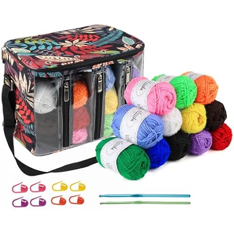 1Plusselect Crochet Bag Kit Knitting Needles Yarn Bag Storage with Inner Divider, Large Crochet Yarn Skeins Craft Tote Bag for Crochet Kits Yarn Organizer Bag Suitable for Crochet Novice,Enthusiasts Cover