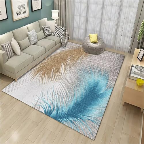 Tapis salon pas cher et lavable en machine avec relief 3D bleu