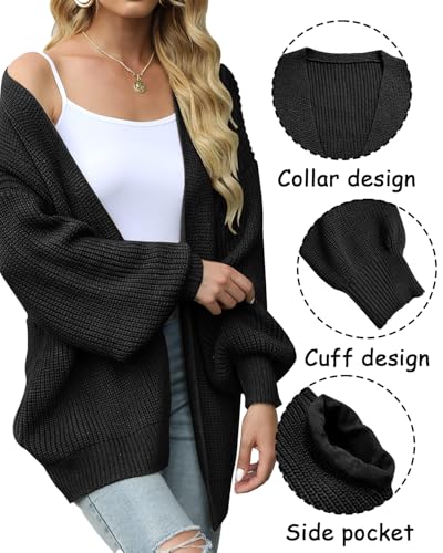 JFAN Mujer Cárdigan de Punto Jerséis Manga Larga Mujer Suéter Cárdigan Bolsillo Abrigo Cálido para Otoño e Invierno Negro M - imagen 5