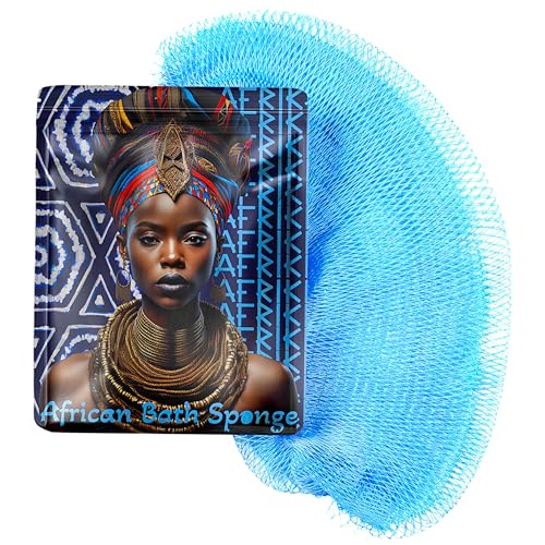 AFRIKI Esponja africana de red, auténtica esponja exfoliante africana, propiedad negra, exfoliante de espalda, 45 pulgadas de largo, para piel normal a sensible, para uso diario, colección Sky