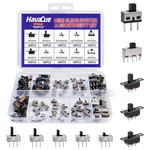 Image of HavaCue 100 Pcs Mini Slide Microswitch Set, 1P2T SPDT 3 Pin 2 Position