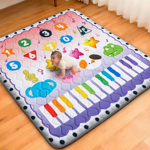 Image of RONGFA Baby Play Mat for Floor, 50'' x 50'' Thicken Foam Soft Padded Mat for Baby, Playpen Mat for Toddlers Infant Kids, Machine Washable, Non-slip Bottom Safe for Crawling (Piano)