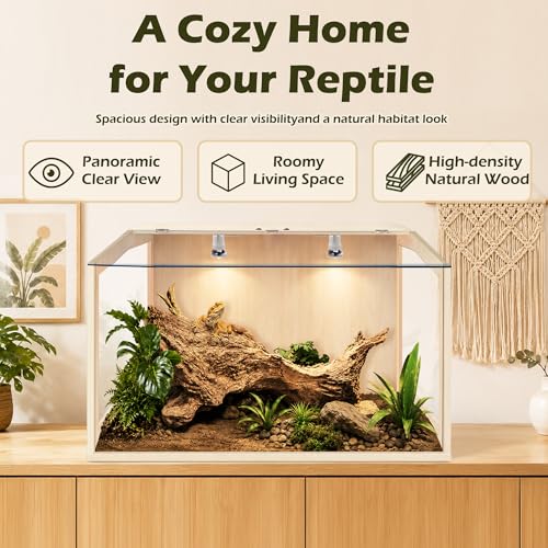 Image of PROLEE Bearded Dragon Tank, Lizard Tank with Clear Tempered Glass, Anti-Scratch Reptile Enclosure, Reptile Tank Built-in Light Fixtures with Switch (24X16X16inch,24 Gallon)