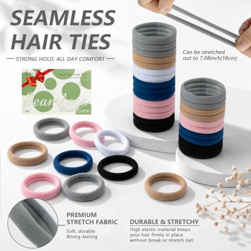 Image of Bessrung 100PCS Grey Blue Seamless Elastic Hair Ties No Damage for Women | Nylon Hair Elastics, Snag-Free Hair Bands for Thick Thin Hair, Strong All-Day Hold, Hair Accessories for Everyday Use