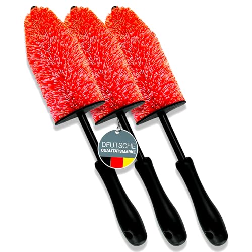 Glart 44FB3 Kit 3 brosses jantes alu, acier, rayons – Nettoyage manuel sans produits chimiques – Poignée ergonomique – Lavables et durables – Pour calandre, moteur, roues auto et moto