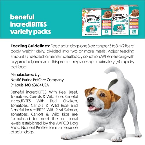 Beneful Purina Small Breed Wet Dog Food Variety Pack, IncrediBites With Real Beef, Chicken and Salmon - (Pack of 30) 3 Oz. Cans