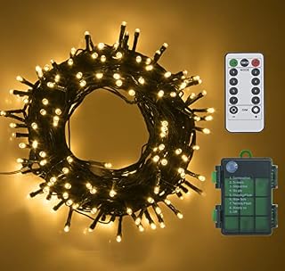 100 LED Battery Operated Christmas Lights On Dark Green Cable, Waterproof Indoor/Outdoor String Fairy Lights with Remote Control for Xmas Tree, Garden, Party