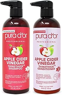 PURA D'OR Apple Cider Vinegar Thin2Thick Set (16oz x 2) ACV Shampoo & Conditioner, Clarifying, Detox - Biotin, Keratin, Caffeine, Castor Oil, Aloe - All Hair Types, Men & Women (Packaging may vary)