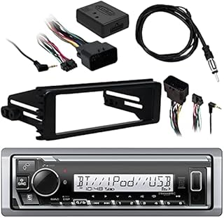 Kenwood Marine Radio Stereo Bluetooth Receiver Bundle, 1998 2013 Harley Davidson Motorcycle Touring Flht Flhx Flhtc, Adapter Install Dash Kit, Handle Bar Control, Enrock Wire Antenna