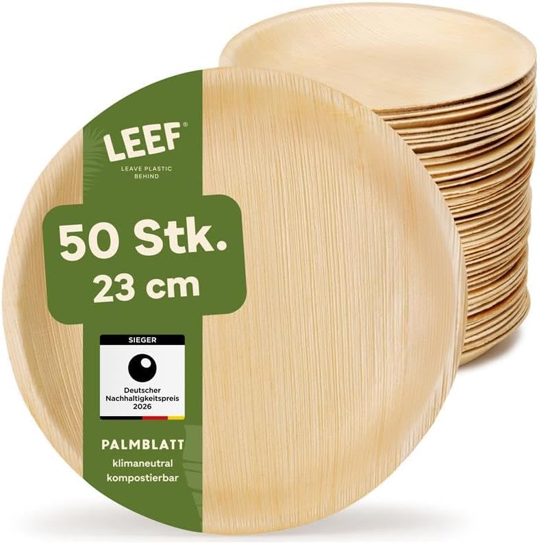 Leef® assiette jetable en palmier [50 pcs ⌀ 23cm] assiette barbec...