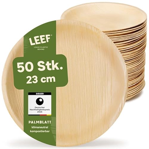 Leef 50x Palmblatt Teller rund - Einweggeschirr kompostierbar und naturbelassen - 23 cm - für Hochzâ€¦ – Miniatur